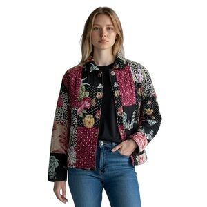 Casual Studio Women's Jacket Blazer VTG 90s Floral Patchwork Quilter Puffer M